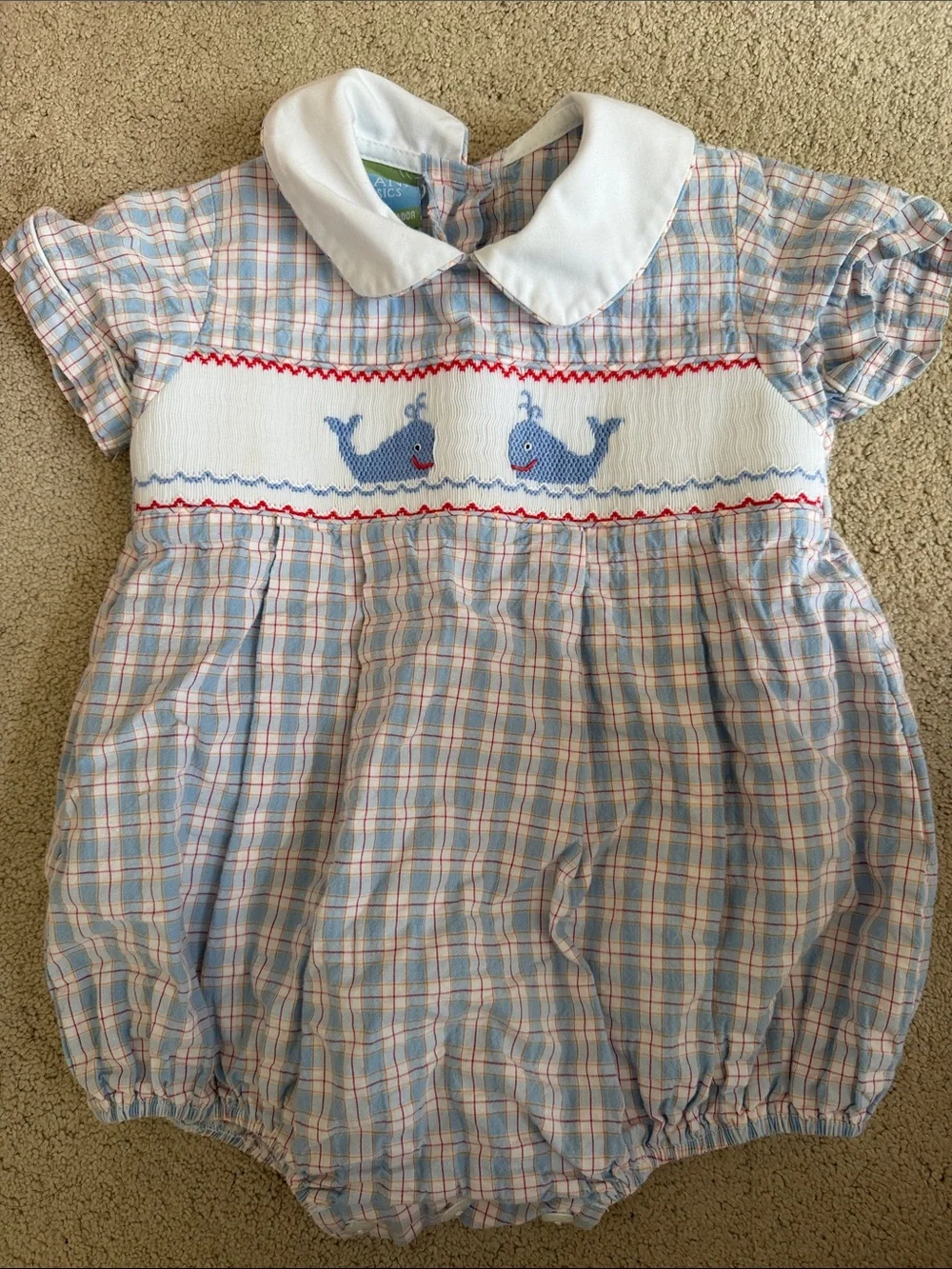 Velani Classics Baby Bubble Romper in Blue Plaid